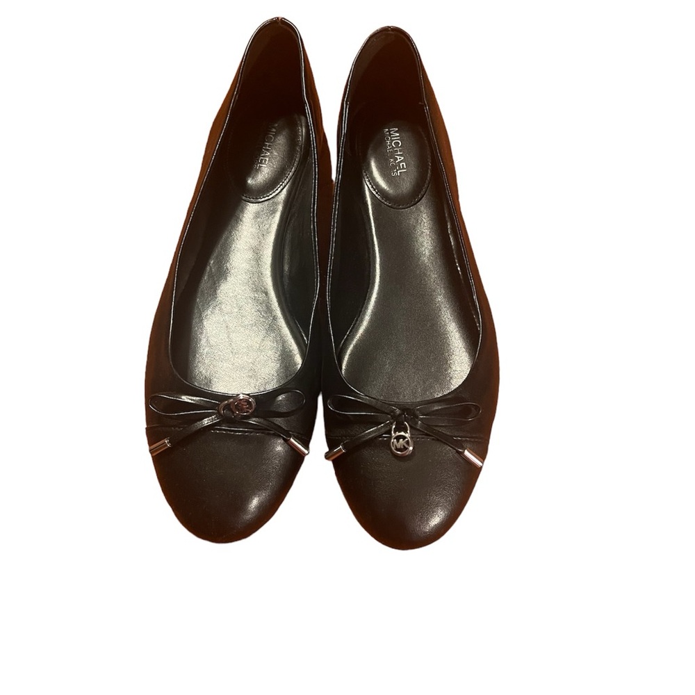 Michael Kors Melody Black Ballet Flats Bow & silver Logo size 11